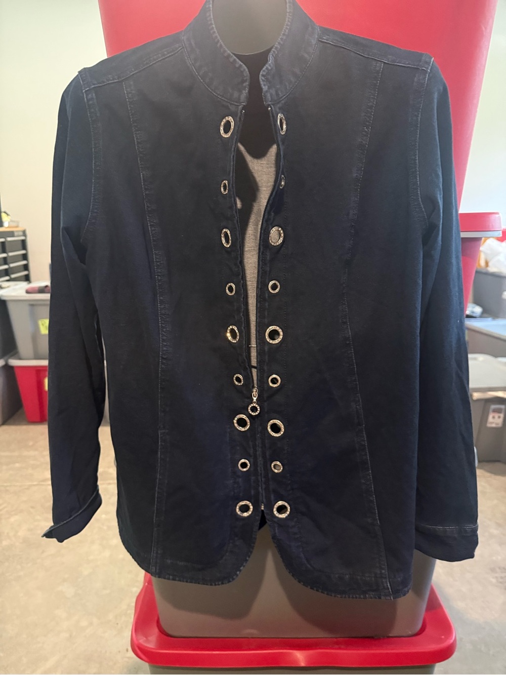 Women's Navy Eyelet Front Jacket m50